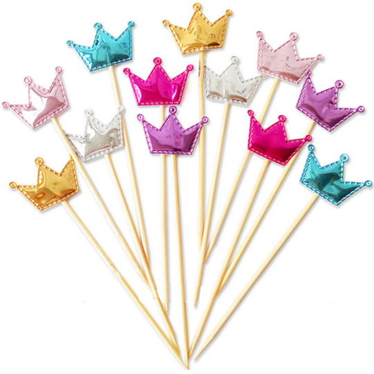 Homesun 50Pcs /Bag lovely heart star crown cake topper for birthday cupcake flag baby shower party wedding decoration supplies