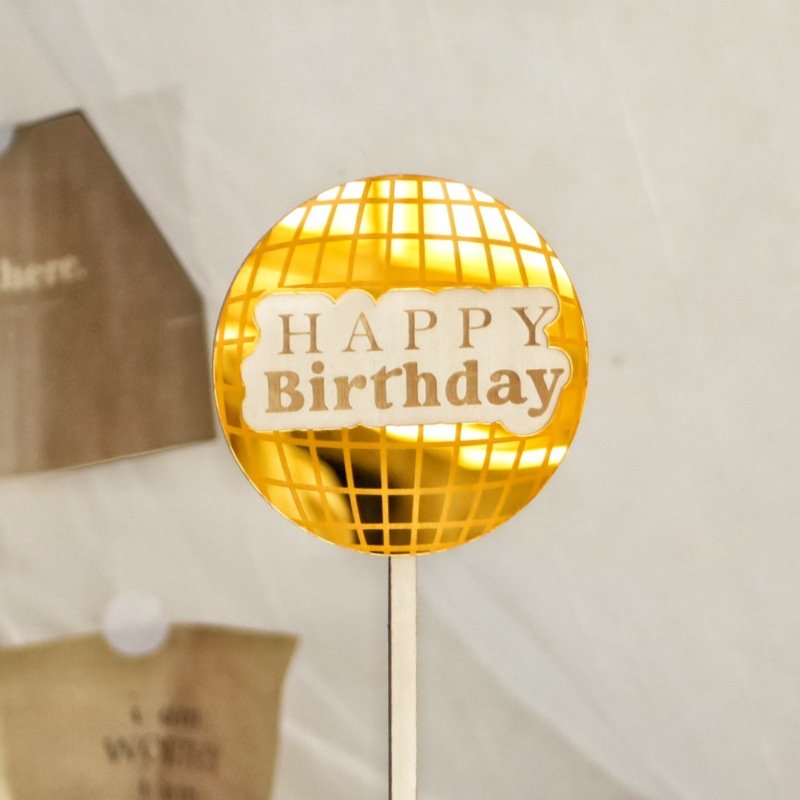 Ins Wind Laser Marking Double acrylic cake topper disco cake topper decorate birthday party supplies