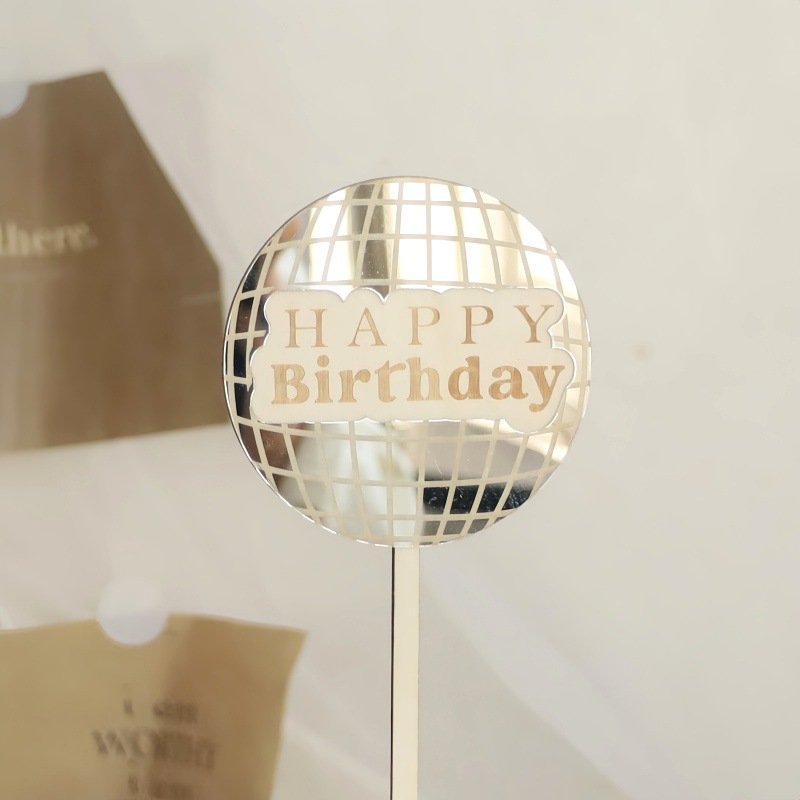 Ins Wind Laser Marking Double acrylic cake topper disco cake topper decorate birthday party supplies