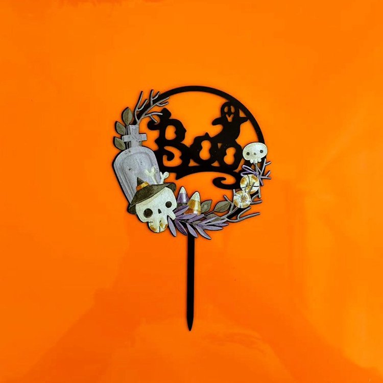 Hstyle Happy Halloween Acrylic Cake Topper Trick or Treat Cake Topper Halloween Pumpkin Cupcake Decorations Cake Accessories