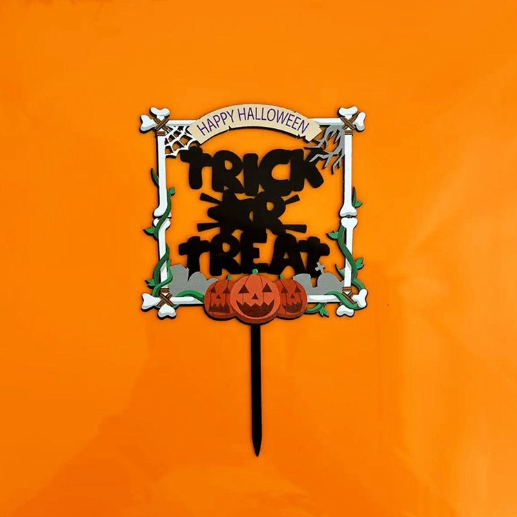 Hstyle Happy Halloween Acrylic Cake Topper Trick or Treat Cake Topper Halloween Pumpkin Cupcake Decorations Cake Accessories