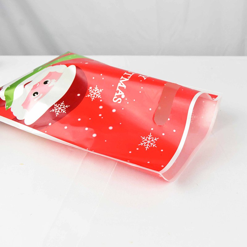 Merry Christmas Plastic Handle Bag Cake Cookies Candy Packing Gift Bags Holiday Packaging Supplies Xmas Decoration