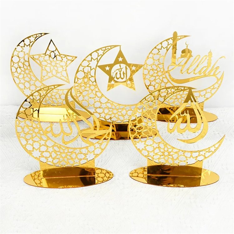 Home Islam Muslim Party Decor Kareem Eid Al Adha Gold Acrylic Mirror for Mubarak Cupcake Toppers Ramadan Kareem Cake Topper
