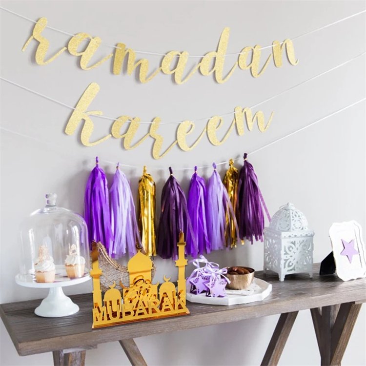 Home Islam Muslim Party Decor Kareem Eid Al Adha Gold Acrylic Mirror for Mubarak Cupcake Toppers Ramadan Kareem Cake Topper