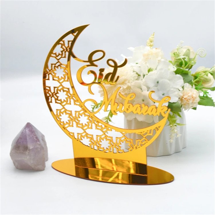 Home Islam Muslim Party Decor Kareem Eid Al Adha Gold Acrylic Mirror for Mubarak Cupcake Toppers Ramadan Kareem Cake Topper