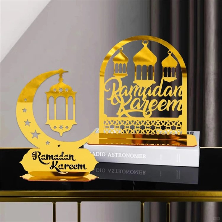 Home Islam Muslim Party Decor Kareem Eid Al Adha Gold Acrylic Mirror for Mubarak Cupcake Toppers Ramadan Kareem Cake Topper