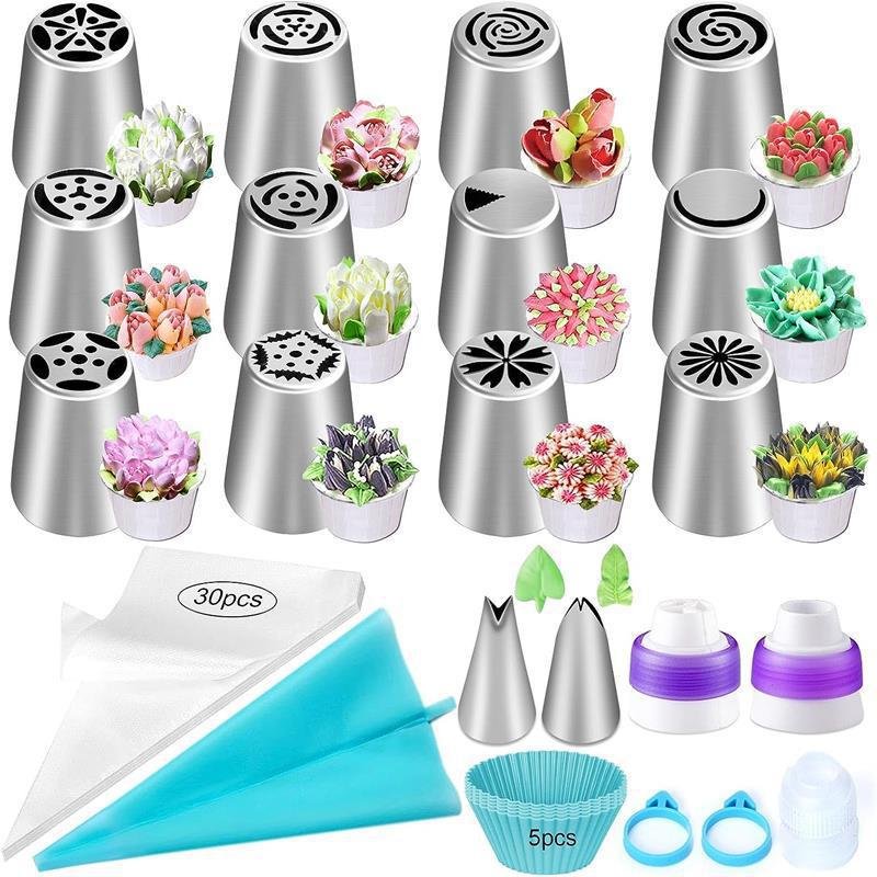 Christmas halloween diy stainless steel round flower cupcake cookie cake russian icing piping baking nozzle