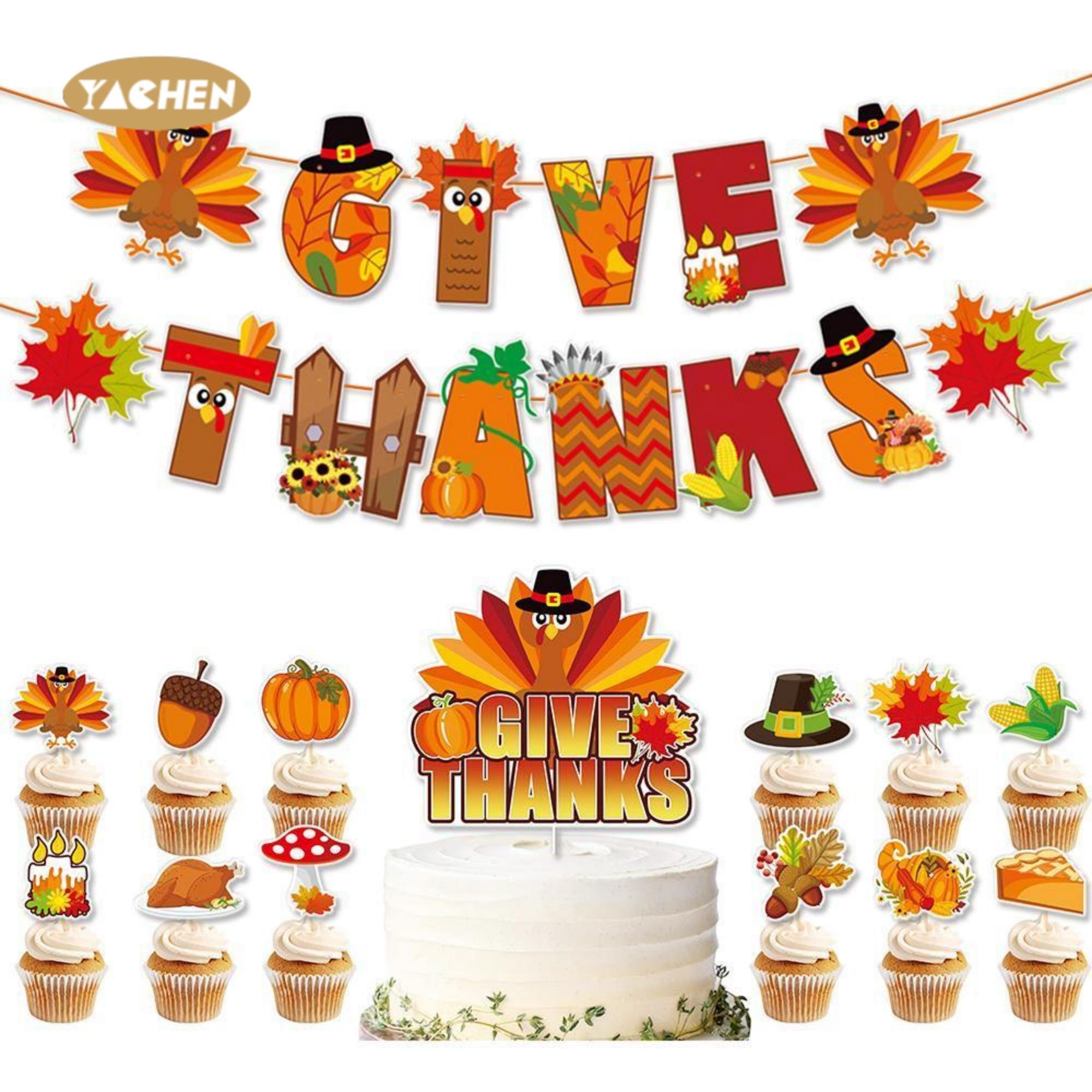 Yachen Give Thanks Colorful Fall Banner Thanksgiving Day Banner Thankful Banner Decoration for Outdoor Indoor Porch