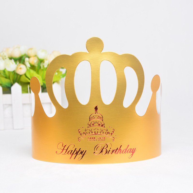 Gold paper crown happy birthday cap children kids girls adult baby cake decorative party supplies gold card hat custom