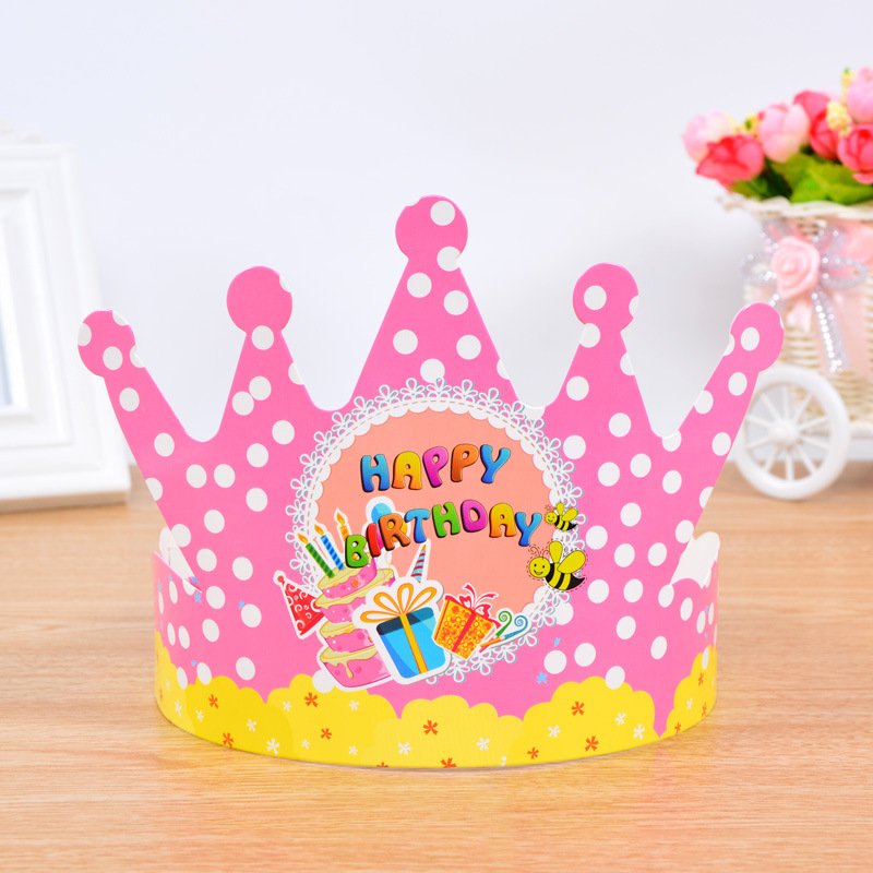 Gold paper crown happy birthday cap children kids girls adult baby cake decorative party supplies gold card hat custom