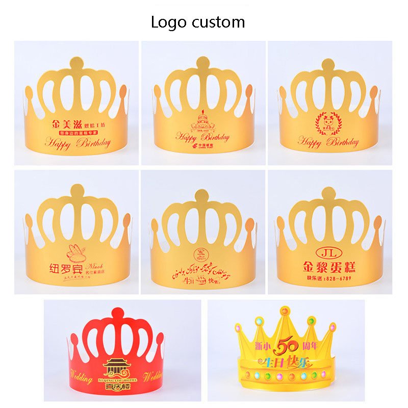 Gold paper crown happy birthday cap children kids girls adult baby cake decorative party supplies gold card hat custom