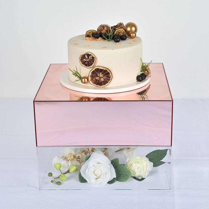 Rose Gold Mirror Acrylic Display Box Cake Stand Pedestal Riser Party Centerpieces Wedding Decorations Supplies