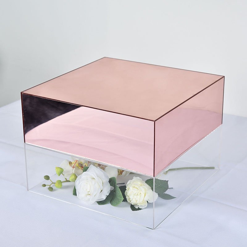 Rose Gold Mirror Acrylic Display Box Cake Stand Pedestal Riser Party Centerpieces Wedding Decorations Supplies