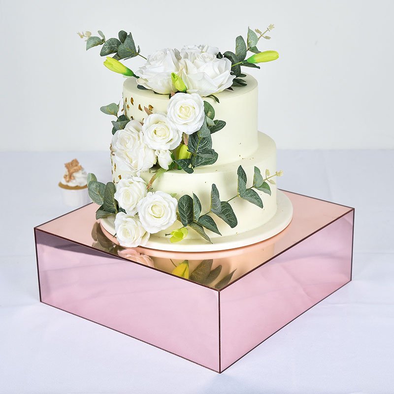 Rose Gold Mirror Acrylic Display Box Cake Stand Pedestal Riser Party Centerpieces Wedding Decorations Supplies