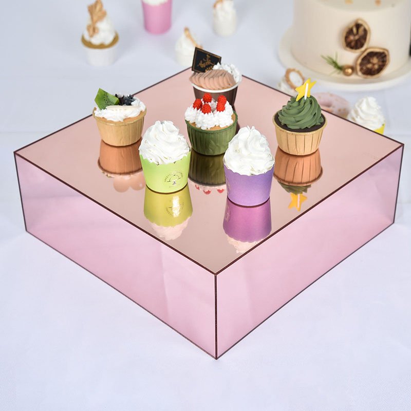 Rose Gold Mirror Acrylic Display Box Cake Stand Pedestal Riser Party Centerpieces Wedding Decorations Supplies