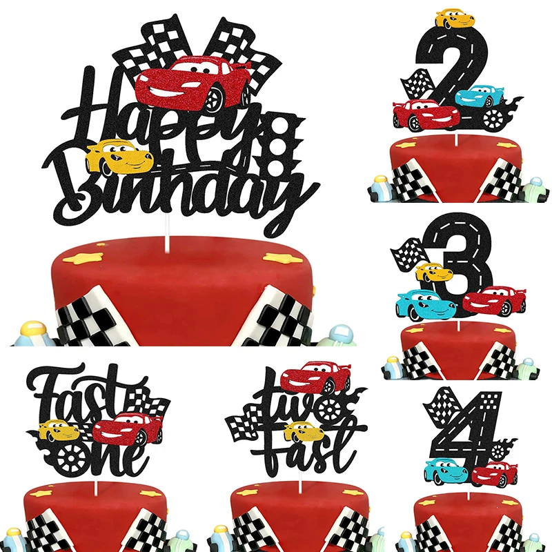 Cartoon Lightning Car Theme Birthday Cake Topper Car Racing Boy Birthday Baby Shower Cake Decoration Supplies