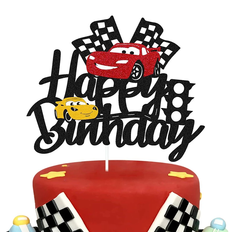 Cartoon Lightning Car Theme Birthday Cake Topper Car Racing Boy Birthday Baby Shower Cake Decoration Supplies