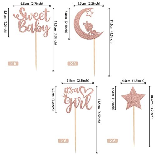 Baby Shower Decorations with Rose Gold Glitter Star It's a Girl Cupcake Toppers for Kid's Birthday Gender Reveal Party Supplies