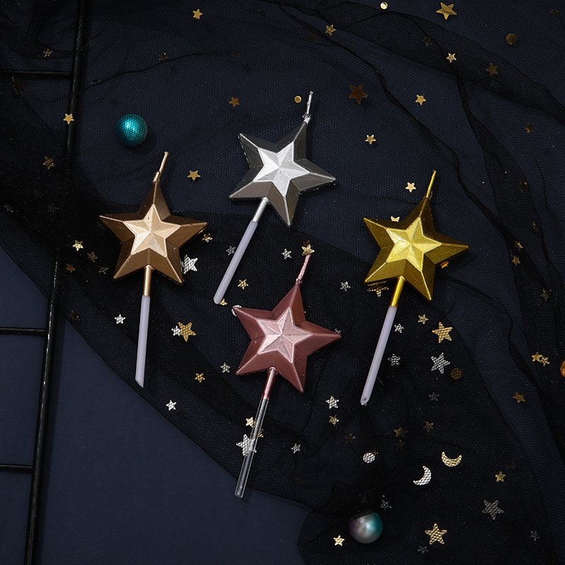 Birthday cake Candle Diamond Heart Star baking decoration Creative 3D five-pointed star cute children's party candle supplies