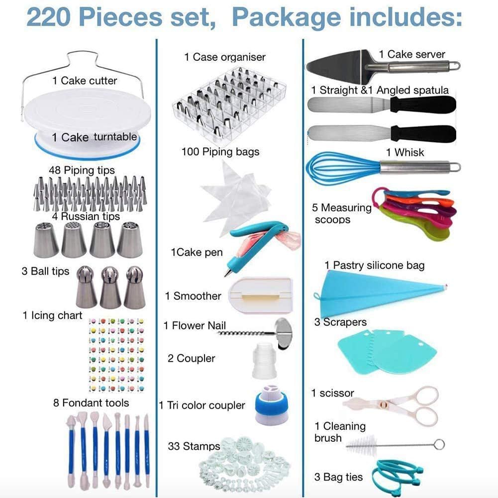 Hot Sale 220 PCS Pastry Baking Cake Decorating Supplies Set Kit for Beginners Cake Lovers