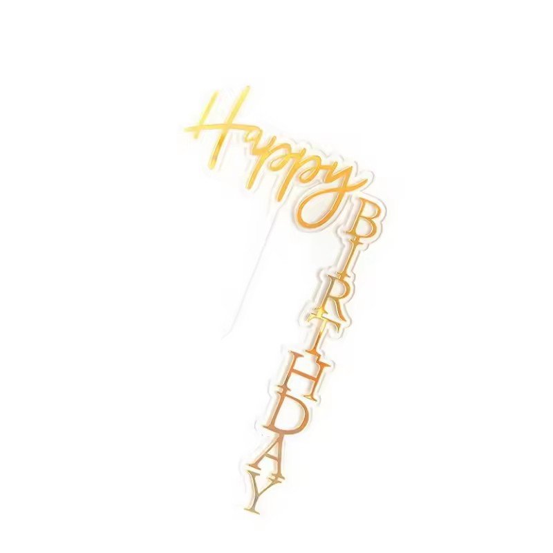 Wholesale Happy Birthday Cake Topper -Black Gold Rose Acrylic Double layer Birthday Cake Decoration for party holiday supplies