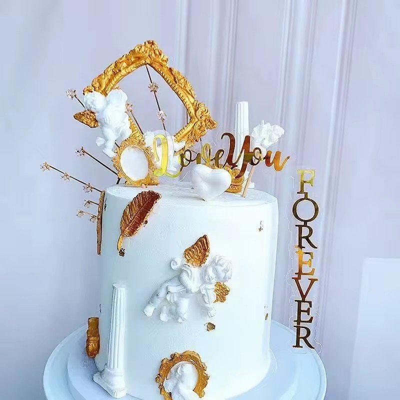 Wholesale Happy Birthday Cake Topper -Black Gold Rose Acrylic Double layer Birthday Cake Decoration for party holiday supplies