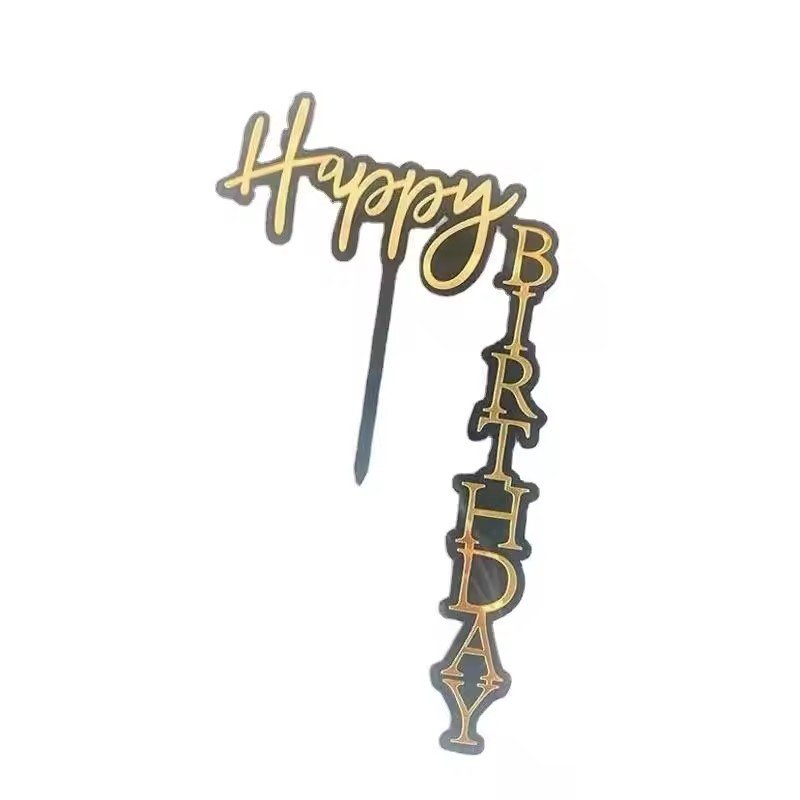 Wholesale Happy Birthday Cake Topper -Black Gold Rose Acrylic Double layer Birthday Cake Decoration for party holiday supplies