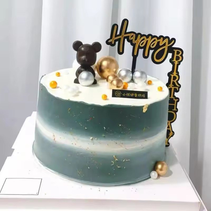 Wholesale Happy Birthday Cake Topper -Black Gold Rose Acrylic Double layer Birthday Cake Decoration for party holiday supplies