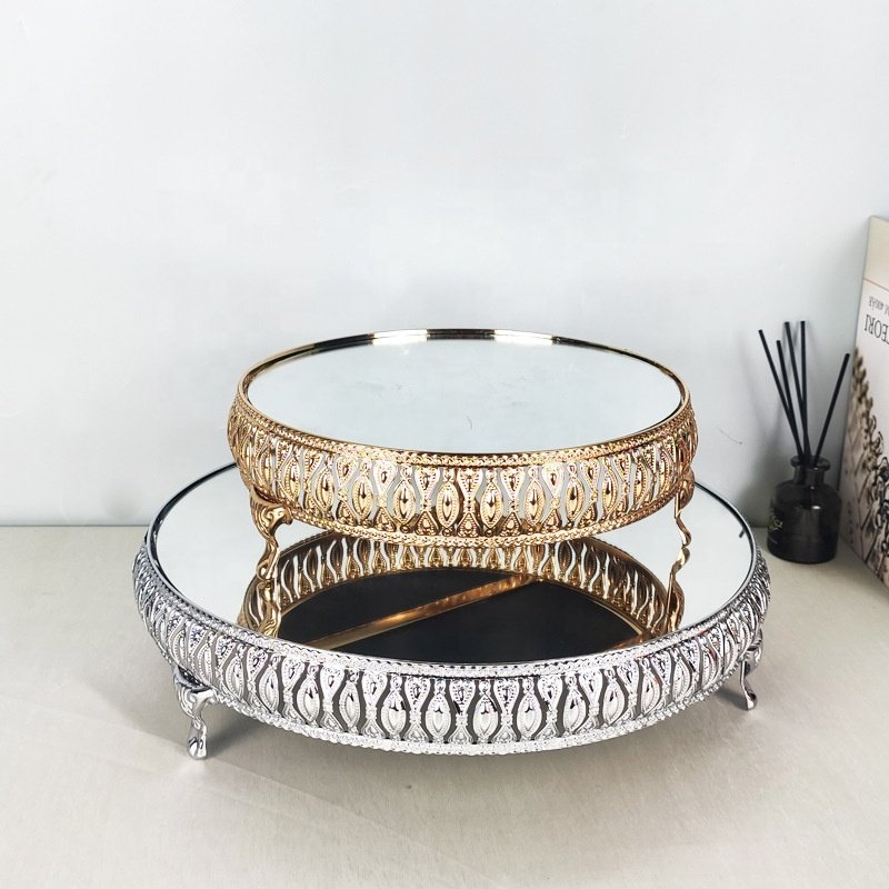 Round Cake Decorations Supplies Dessert Table Cupcake Display Tray Mirror Cake Stand Set for Wedding Birthday