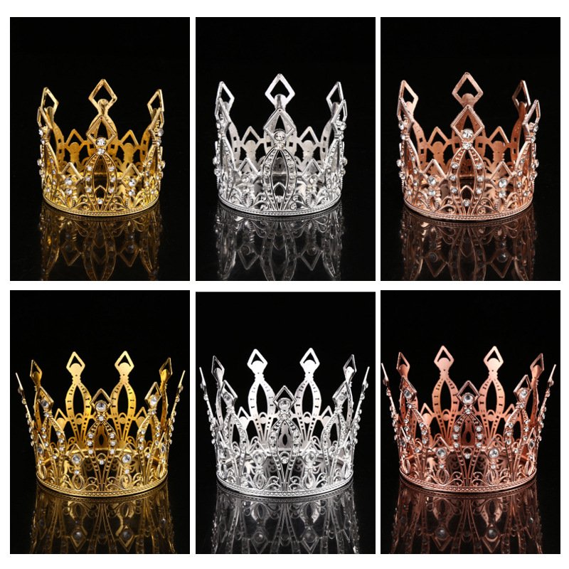 New Baby Party Supplies Cheap Pearl Round Cake Decorations Gold Rhinestone Crown