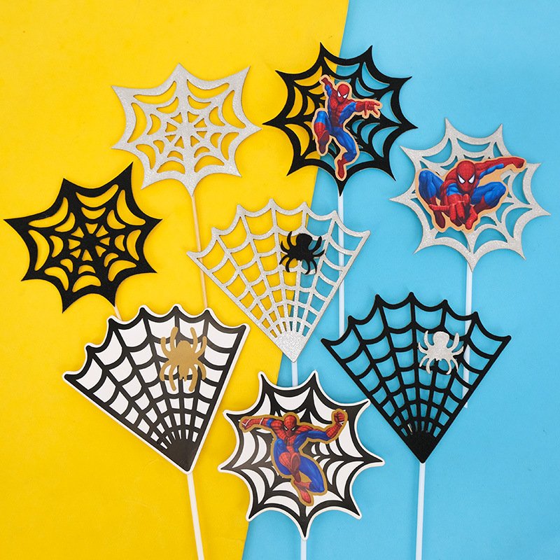 3pcs/5pcs Spiderman Cake Toppers Set Happy Halloween Cake Decoration Paper Spider Web Cake Topper Kids Birthday Party Decoration