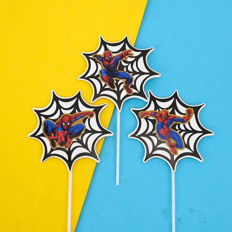 3pcs/5pcs Spiderman Cake Toppers Set Happy Halloween Cake Decoration Paper Spider Web Cake Topper Kids Birthday Party Decoration