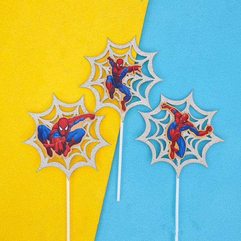 3pcs/5pcs Spiderman Cake Toppers Set Happy Halloween Cake Decoration Paper Spider Web Cake Topper Kids Birthday Party Decoration