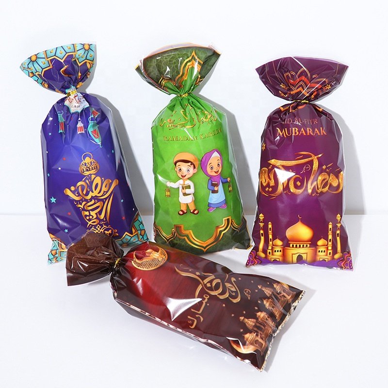 MorSun 100Pcs Eid Mubarak Gift Bags Plastic OPP Candy Cookie Bag Ramadan Kareem Decoration Islamic Muslim Party Supplies