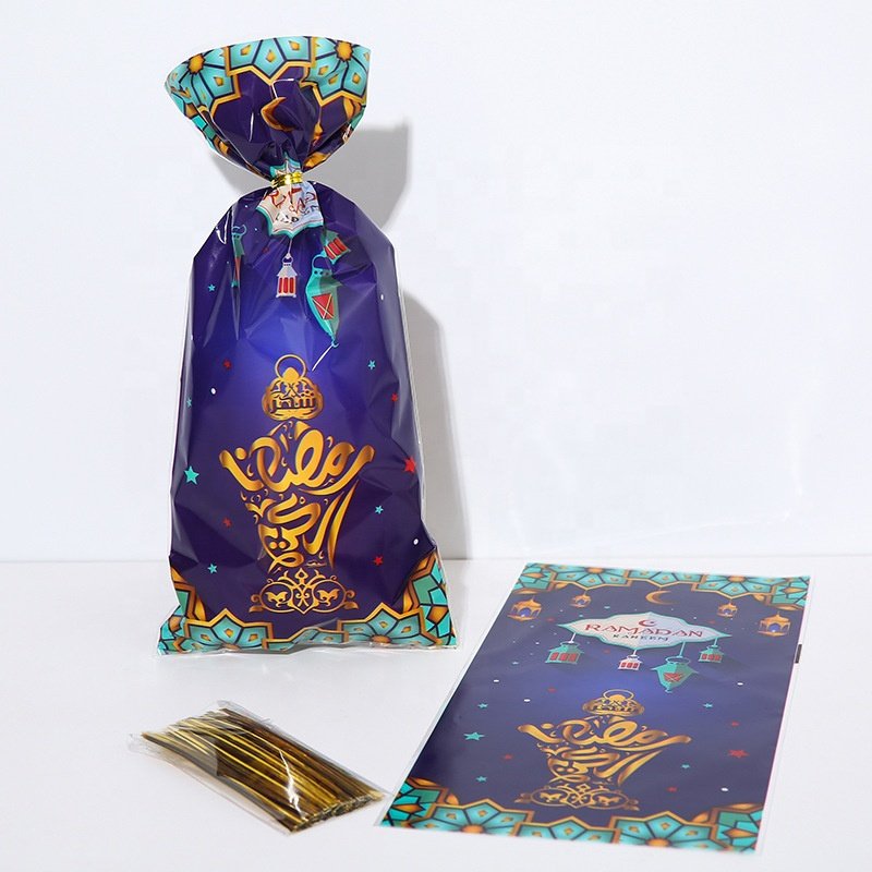 MorSun 100Pcs Eid Mubarak Gift Bags Plastic OPP Candy Cookie Bag Ramadan Kareem Decoration Islamic Muslim Party Supplies