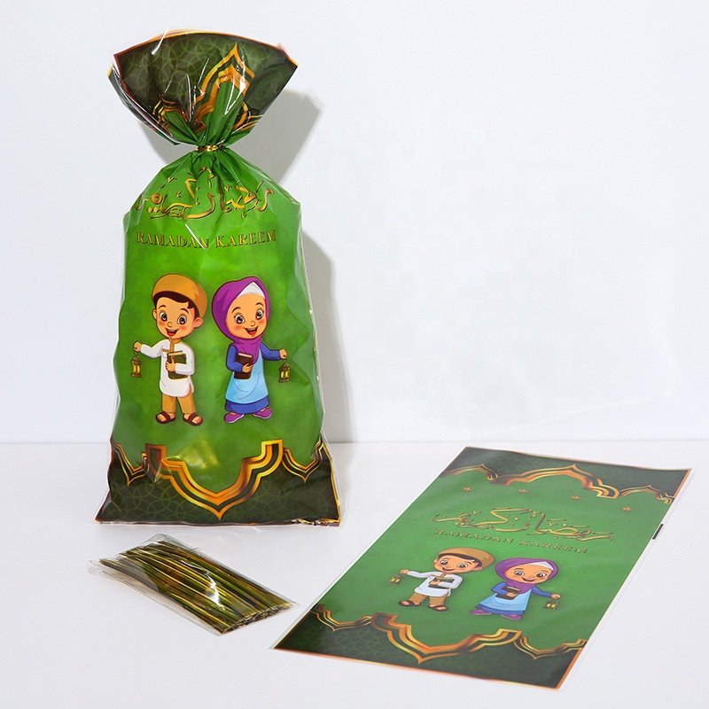 MorSun 100Pcs Eid Mubarak Gift Bags Plastic OPP Candy Cookie Bag Ramadan Kareem Decoration Islamic Muslim Party Supplies