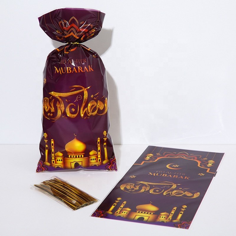 MorSun 100Pcs Eid Mubarak Gift Bags Plastic OPP Candy Cookie Bag Ramadan Kareem Decoration Islamic Muslim Party Supplies