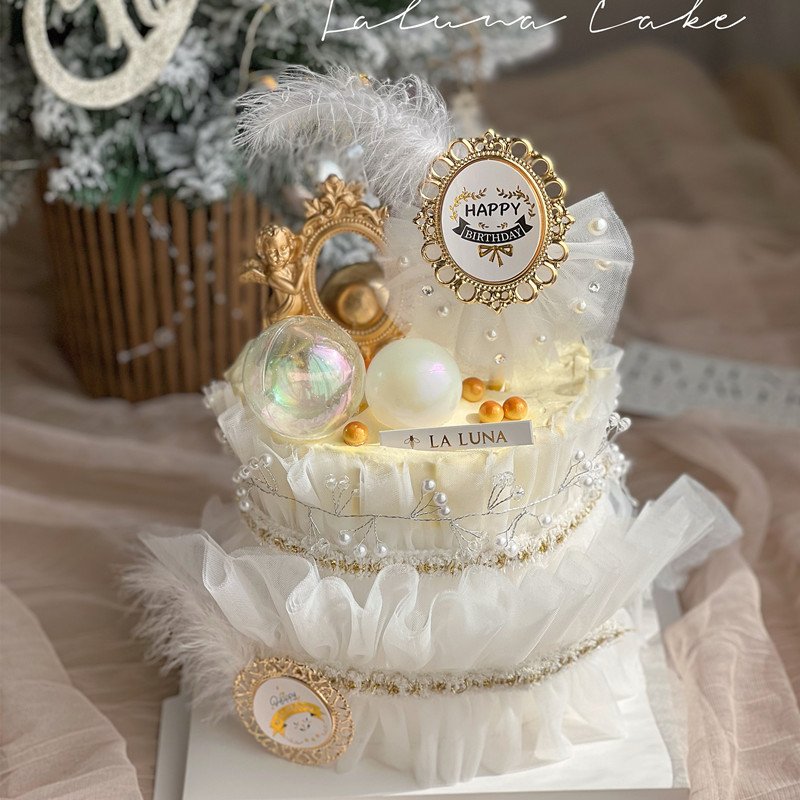 Baked Cake Decoration Metallic Art With Diamond Pearl Yarn Skirt Gilded Birthday Cake Decoration Fairy Wand Cake Topper