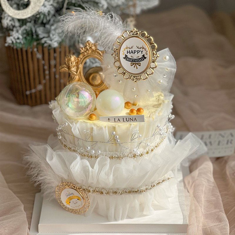 Baked Cake Decoration Metallic Art With Diamond Pearl Yarn Skirt Gilded Birthday Cake Decoration Fairy Wand Cake Topper