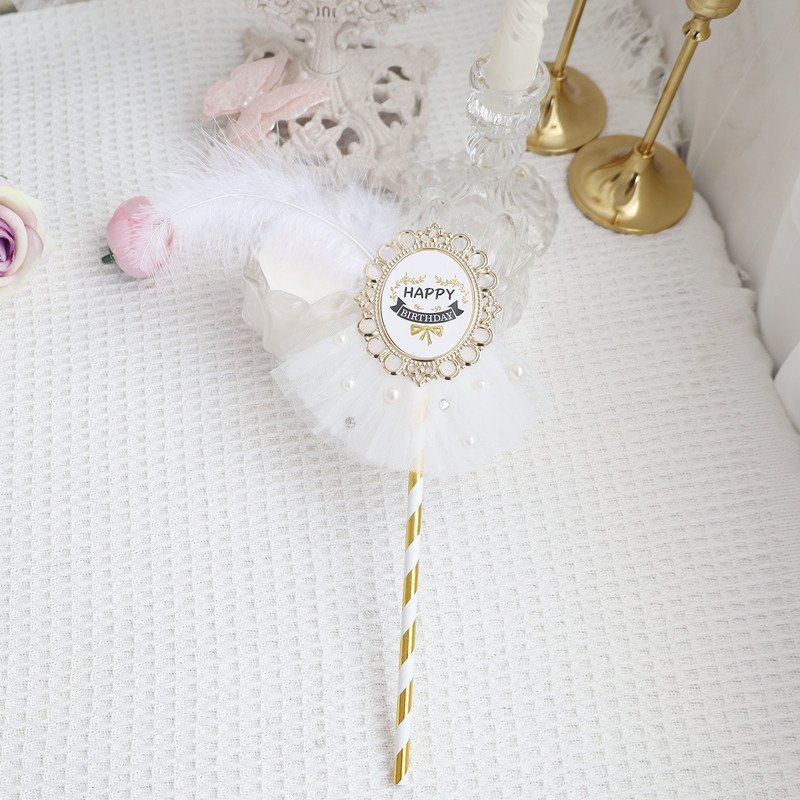 Baked Cake Decoration Metallic Art With Diamond Pearl Yarn Skirt Gilded Birthday Cake Decoration Fairy Wand Cake Topper
