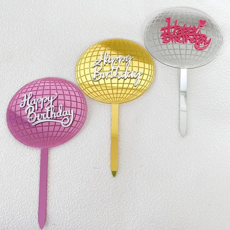 Acrylic Cake Decorating Supplies Gold Silver Rose red Round Happy Birthday Acrylic Cake Decorations Baking Decoration Wholesale