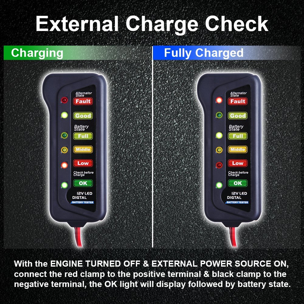 6 LED Indictors 12V Auto Car Battery Tester Mate and Alternator Automotive Load Detector for Checking The Battery Conditions