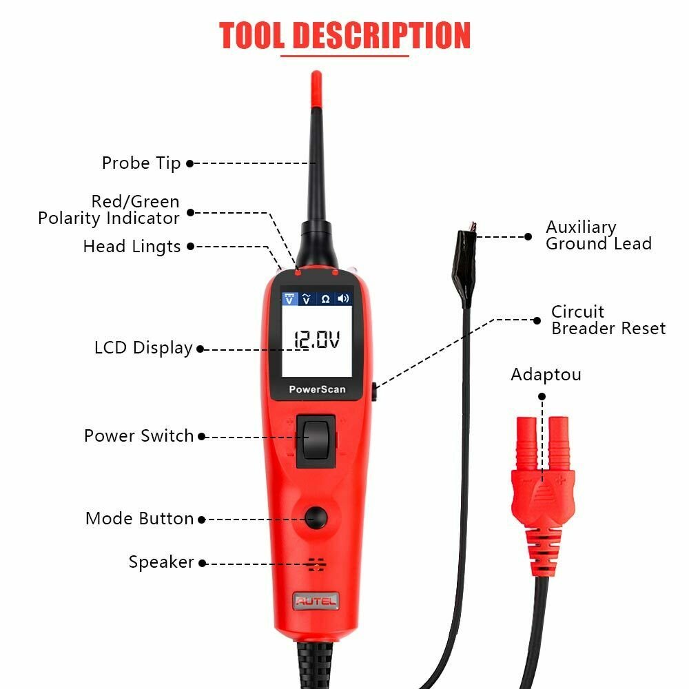 Autel PowerScan PS100 Electrical System Diagnostic Tools OBD2 Scanner Automotive Circuit Tester Original Autel PowerScan PS100