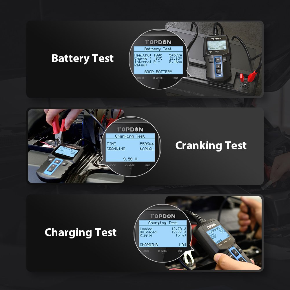 TOPDON BT100 100-2000CCA Flooded AGM Gel EFB VRLA 12V Automotive Motorcycle Car Digital Load Battery Tester Analyzer