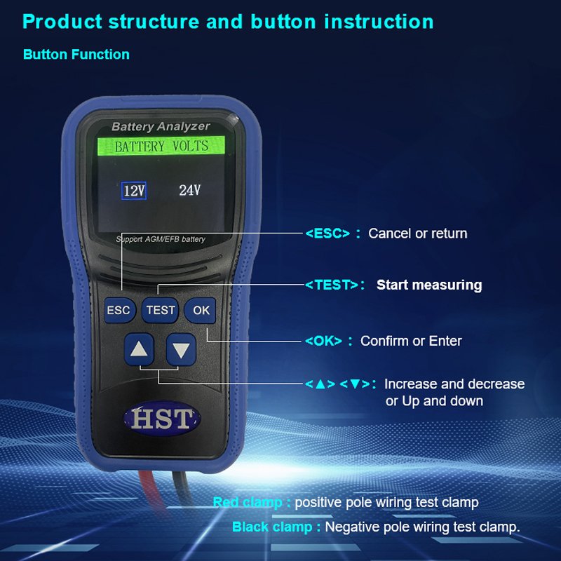 TM300 Digital battery tester Waveform analysis Car battery analyzer Digital HD colorful screen battery detector