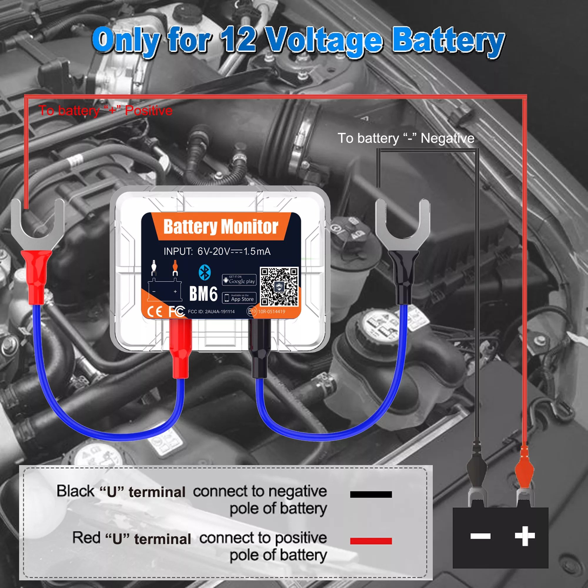 2023 Customizable BM6 Healthy Car Battery Monitor 12V Analysis and Monitoring Equipment with Bluetooth and OBD2 Combination