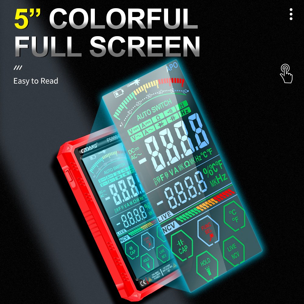 5.0" Colorful Full Touchscreen Displaying Auto-ranging 6000 Counts Smart Digital Multimeter Multi Tester Rechargeable