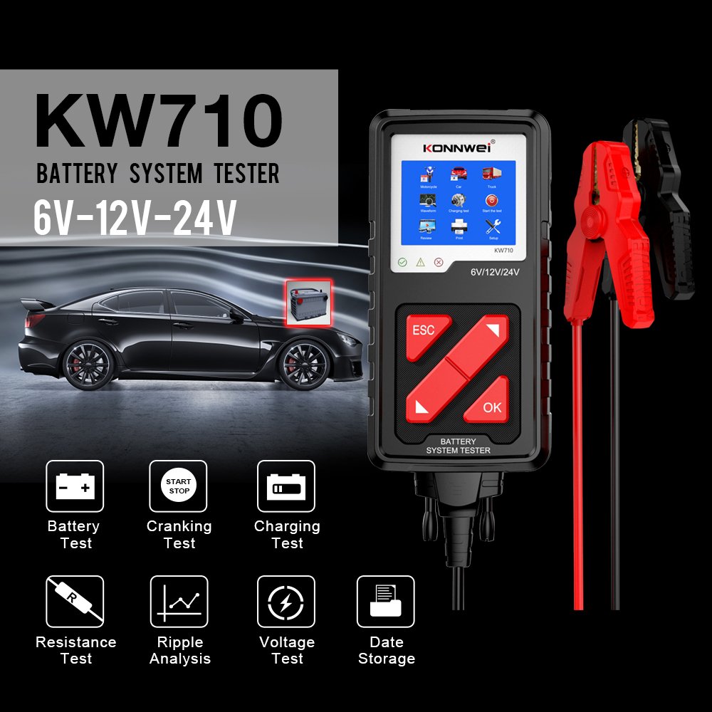 6V 12V Intelligent Auto Battery Capacity Tester 24V Car Battery Voltage Testers Konnwei KW710 Automotive Battery Checker