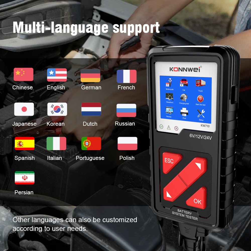 6V 12V Intelligent Auto Battery Capacity Tester 24V Car Battery Voltage Testers Konnwei KW710 Automotive Battery Checker