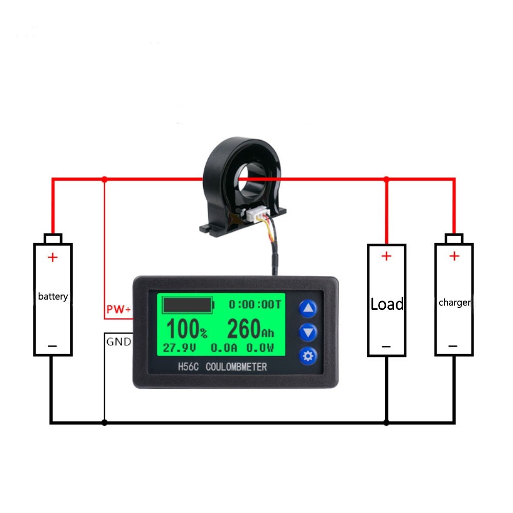 H56CH H56C Digital Hall Coulomb Counting Battery Monitor LCD Display Battery Meter Tester Isolation Measure Protection Alarm